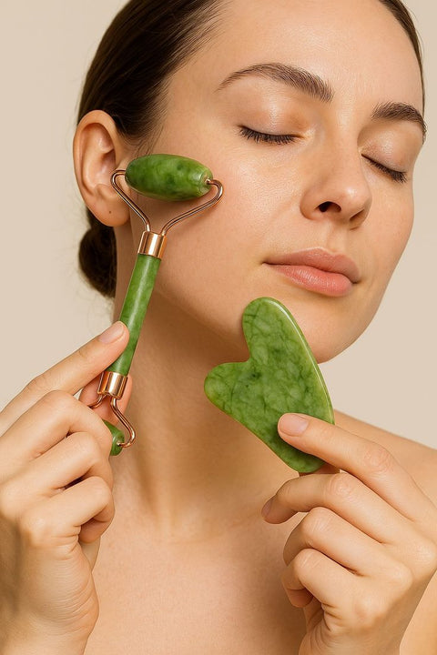 Jade Roller & Gua Sha Stone Set – Natural Facial Massager for Glowing, Firm & Youthful Skin | Qluxe Beauty Tools
