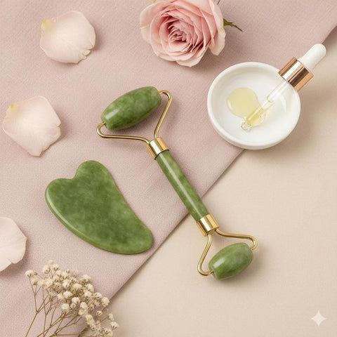 Jade Roller & Gua Sha Stone Set – Natural Facial Massager for Glowing, Firm & Youthful Skin | Qluxe Beauty Tools