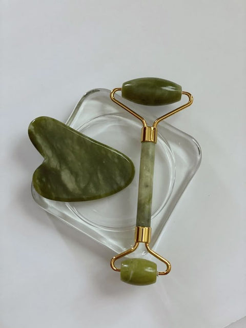 Jade Roller & Gua Sha Stone Set – Natural Facial Massager for Glowing, Firm & Youthful Skin | Qluxe Beauty Tools